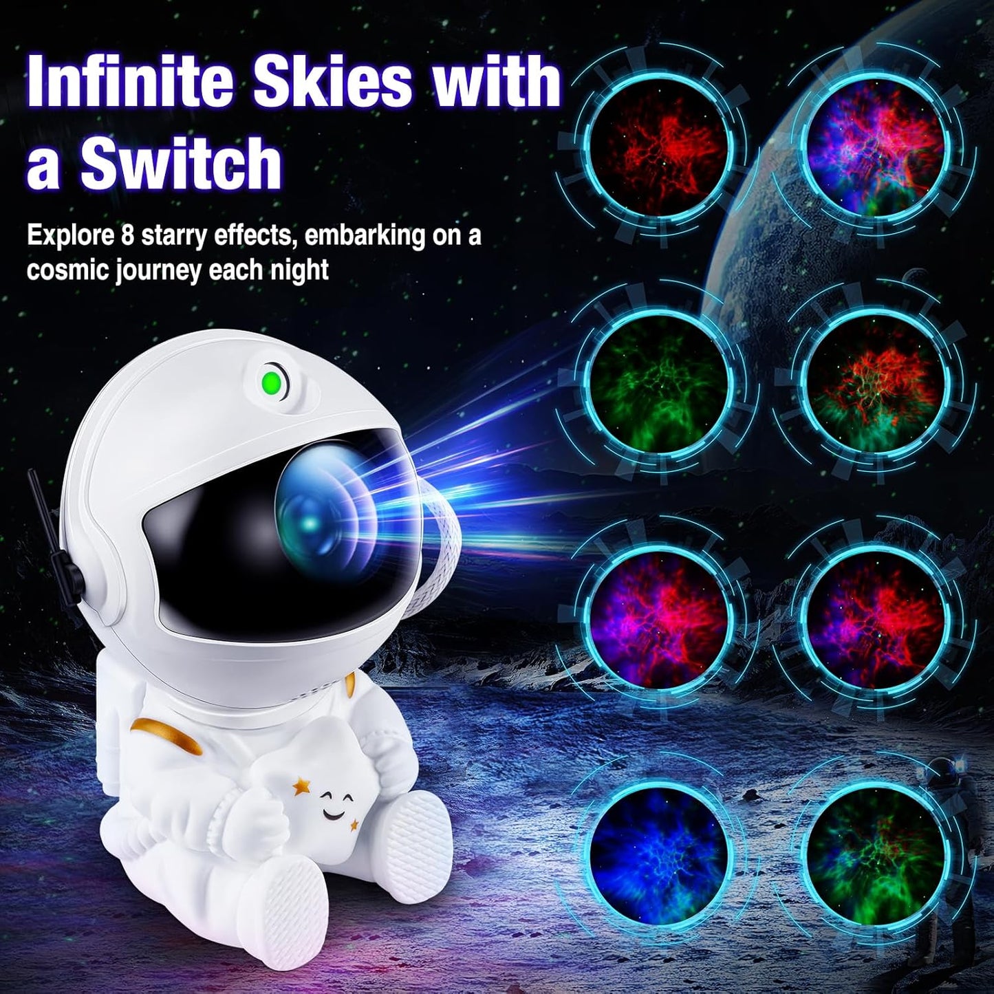 Astronaut Projector,Star Projector Galaxy Light,Night Light for Kids,Light Projector for Bedroom,Starry Nebula Ceiling LED Lamp,With Remote (White1)