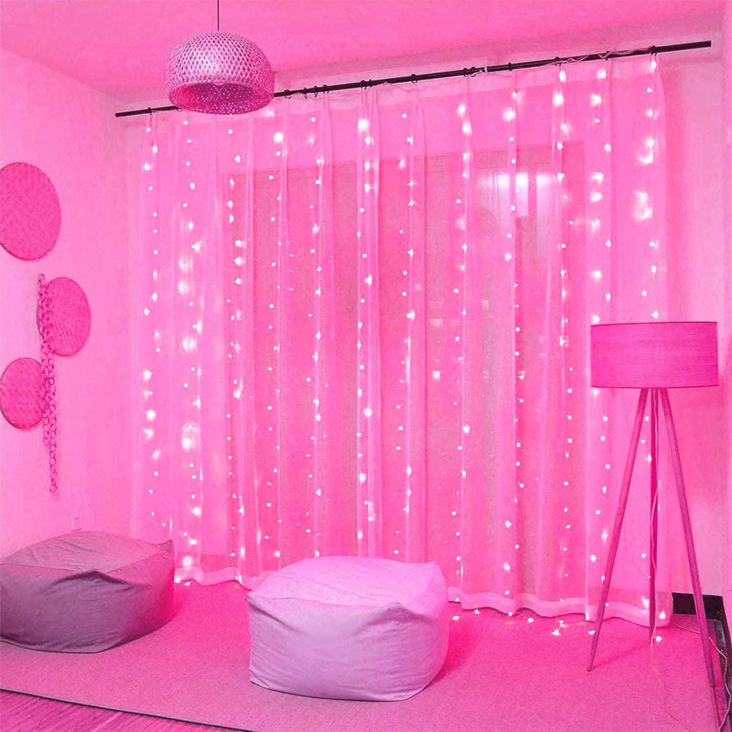 Pink Curtain Lights, 8 Modes (9.8X9.8Ft)