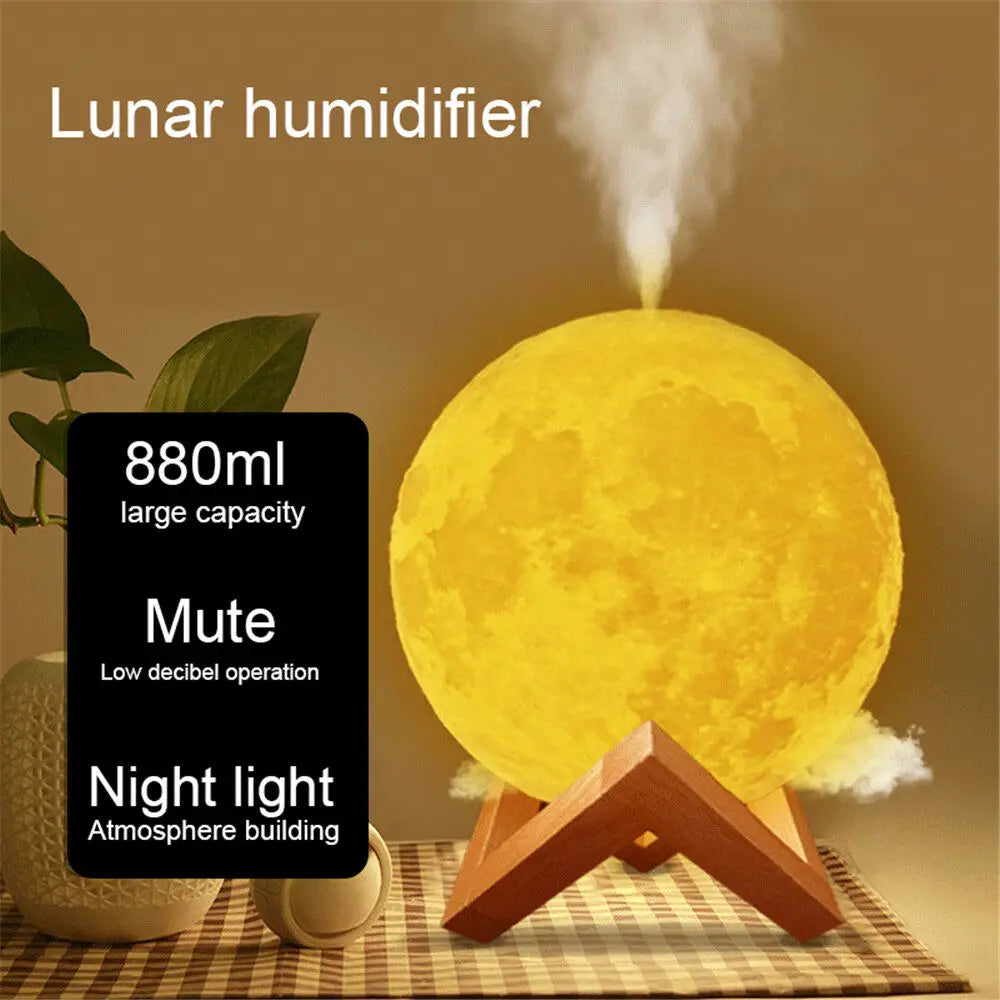 Moon Air Diffuser 880ML Aroma Spreader Ultrasonic Portable Air Humidifier USB Air Shooter Full Moon Light Night Home Decor