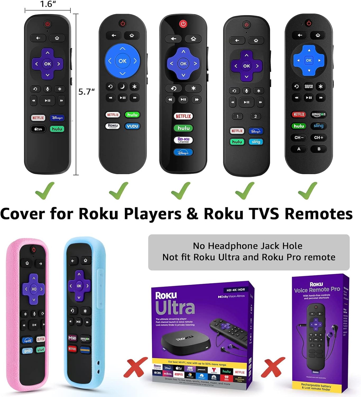 3 Pack Remote Cover for Roku, the Remote Case Compatible with Roku Voice Remote Official, Silicone Universal Protective Controller Sleeve for Roku TV Remote Glow in the Dark Yellow Blue Pink