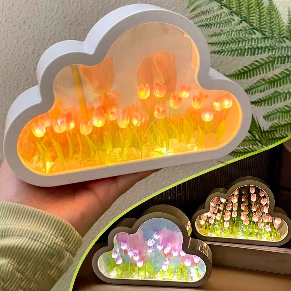 Forever Cloud Mirror Tulips DIY Tulip Night Light Tulip Flower LED Lamp Birthday Gift for Girl Friend Valentine'S Day