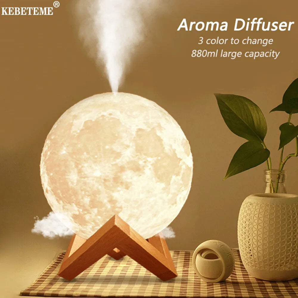 Moon Air Diffuser 880ML Aroma Spreader Ultrasonic Portable Air Humidifier USB Air Shooter Full Moon Light Night Home Decor